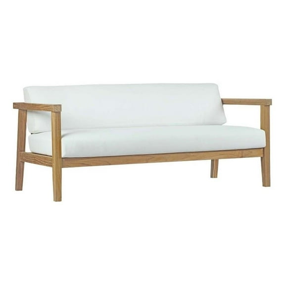 Pemberly Row Outdoor Patio Solid Teak Wood Sofa in Natural/White