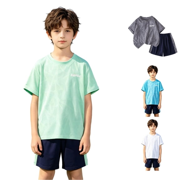 WhouRiu Boys Summer Athletic Outfits Short Sleeve Tees And Shorts Sets Kids Sports Clothes