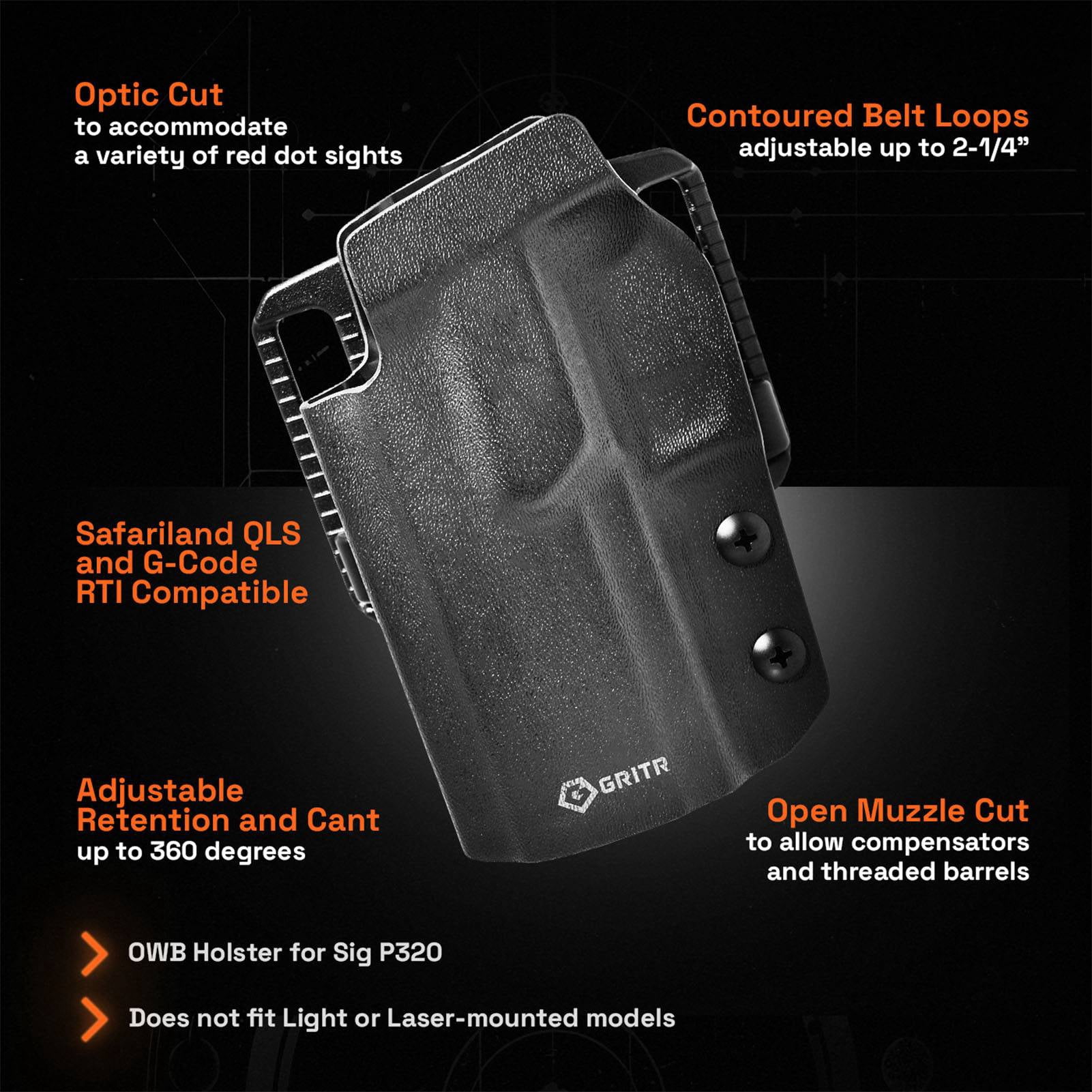 GRITR OWB Kydex Left Hand Gun Holster Compatible with Sig Sauer P320