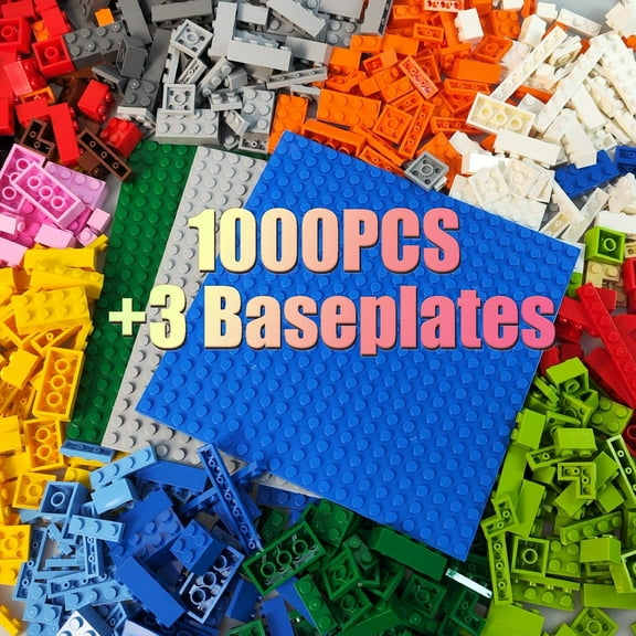 1000 Pieces Building Blocks, Classic Stackable Base Plates, 3 6.3" x 6.3" Blue, Gray and Green Base Plates, Compatible with All Major Brands
