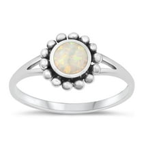 CHOOSE YOUR COLOR White Simulated Opal Sunburst Ring .925 Sterling Silver Band CZ Female Size 5