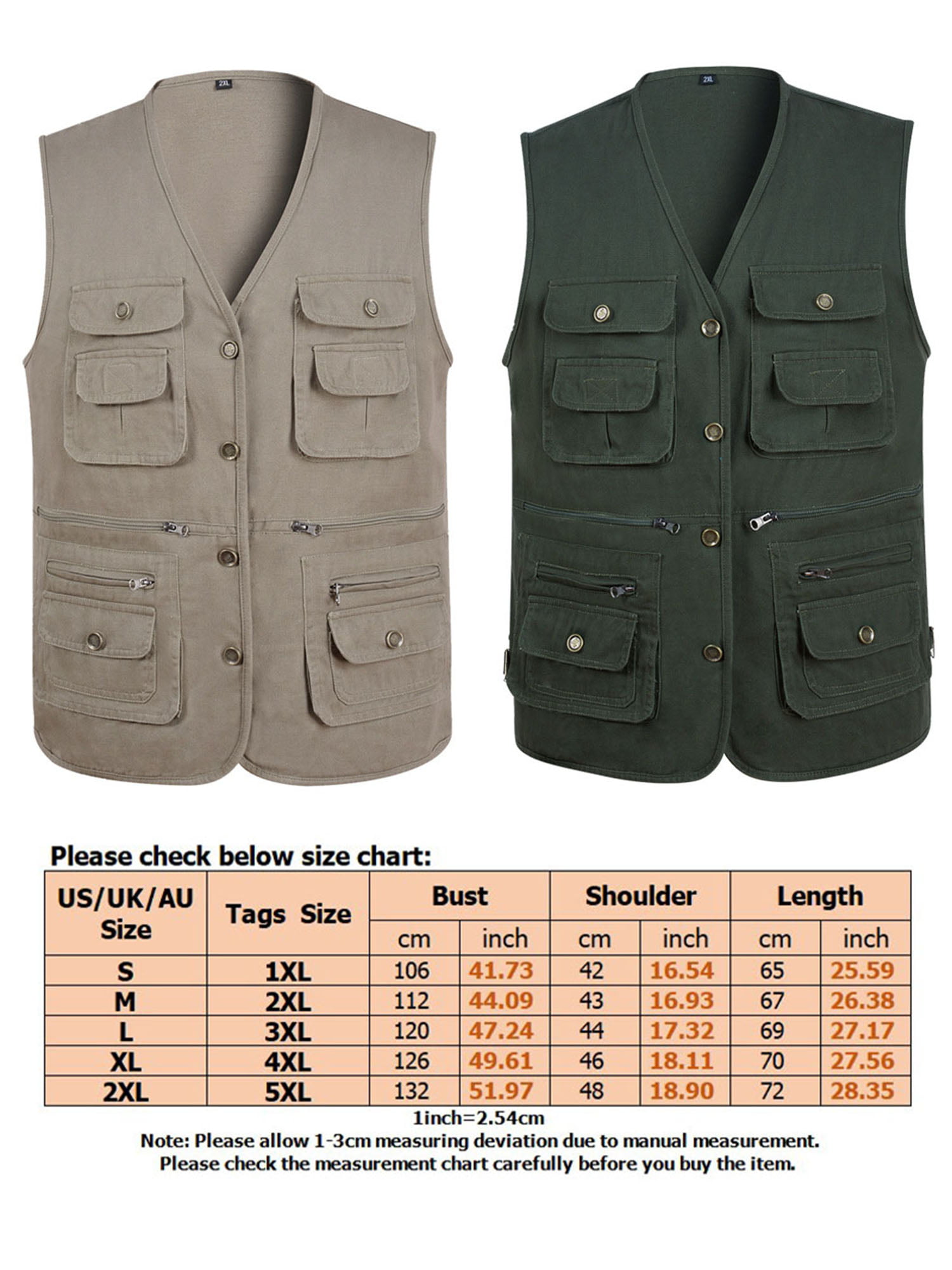 Ryrjj Men's Outerwear Vests Casual Outdoor Work Hiking Fishing Vest Lightweight Travel Photo Cargo Vest Jacket with Multi-Pockets(Khaki,XXL), Size