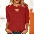 thumbnail image 2 of successthop 3/4 T Shirts for Women Heart Shaped Cutout Crewneck Trendy Shirt Lightweight Blouse Solid Casual Outfits L, 2 of 8