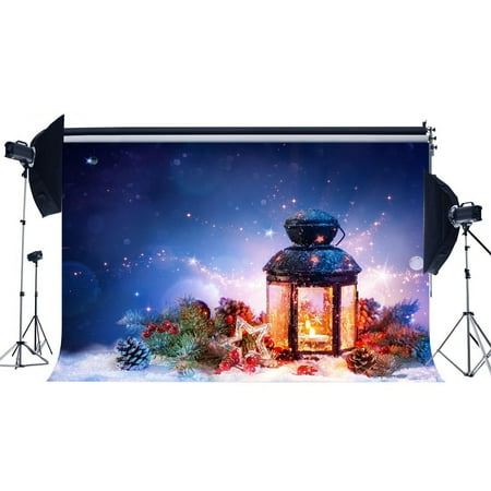 Image of ABPHOTO 7x5ft Photography Backdrop Merry Christmas Ornaments Lantern Branch Red Fruits Pine Nuts Bokeh Halos Glitter Sequins Xmas Backdrops Seamless Kids Children Adults Happy New Year
