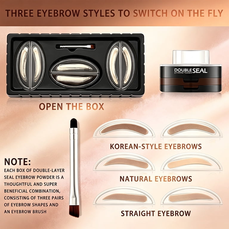 Simple Colorful Makeup Eyebrow Stamp Kit, Brow Stamp with Powder and Stencils, Dual Color Dark ...