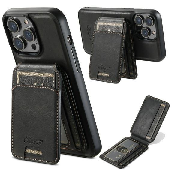 Wallet Case for iPhone 14 Pro, Compatible with MagSafe Magnetic Detachable Premium PU Leather Flip Case Cover with Card Slots Holder Kickstand for iPhone 14 Pro 6.1 Inch - Black