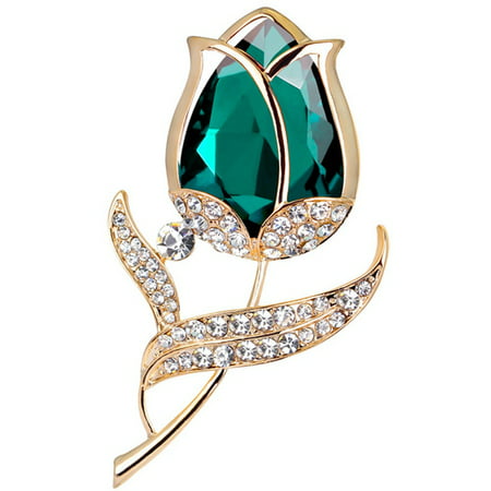 SHOPFIVE Elegant Tulip Flower Brooch Pin  Crystal Costume Jewelry Clothes Accessories Jewelry Brooches For