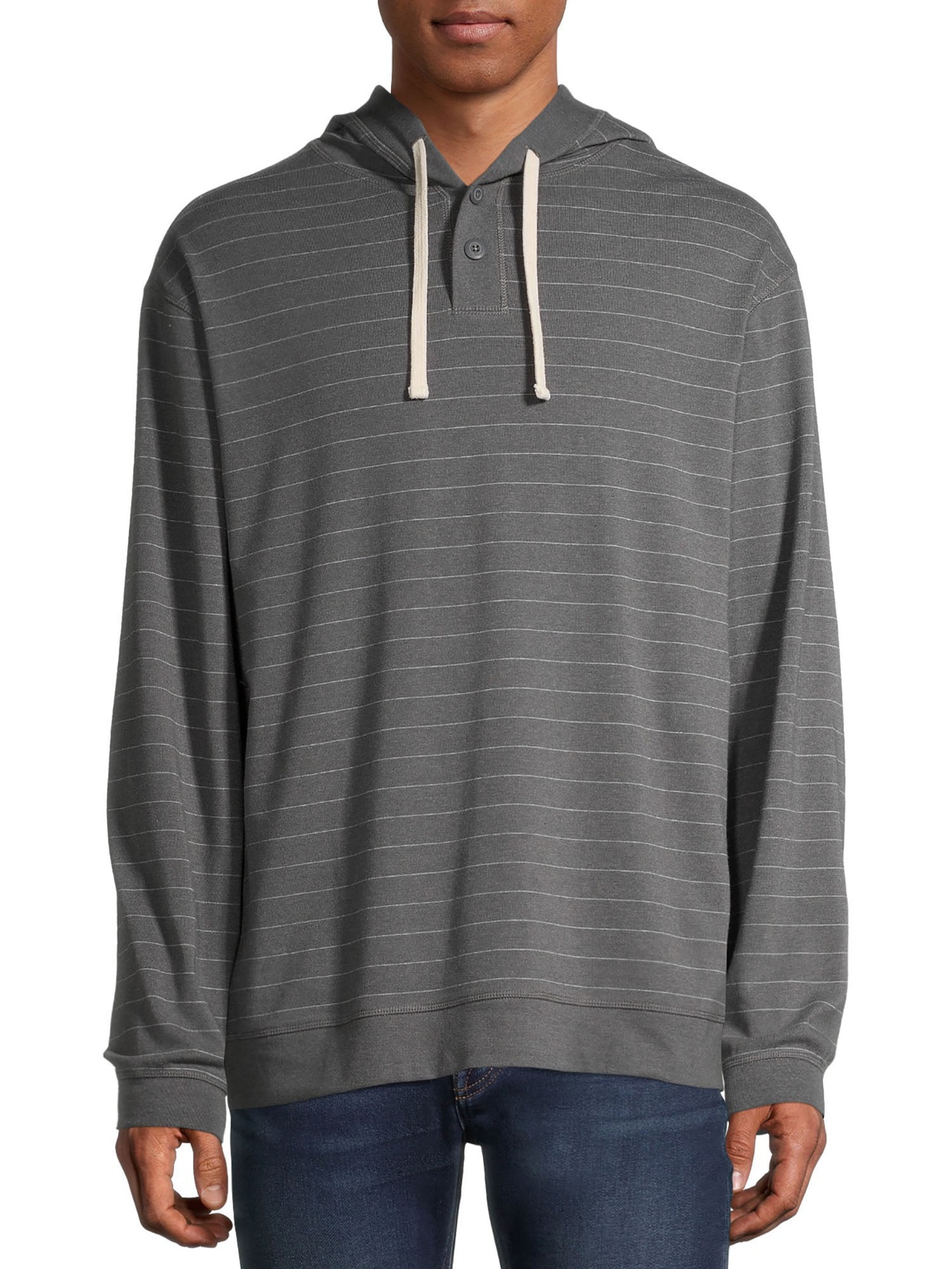 New SONOMA Life Style Men's Striped Henley Hoodie Navy Blue MSRP $44 