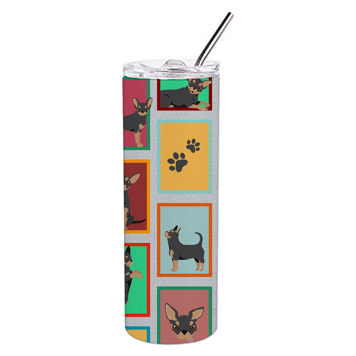 Lots of Black and Tan Chihuahua Stainless Steel 20 oz Skinny Tumbler 3 in x 8.25 in