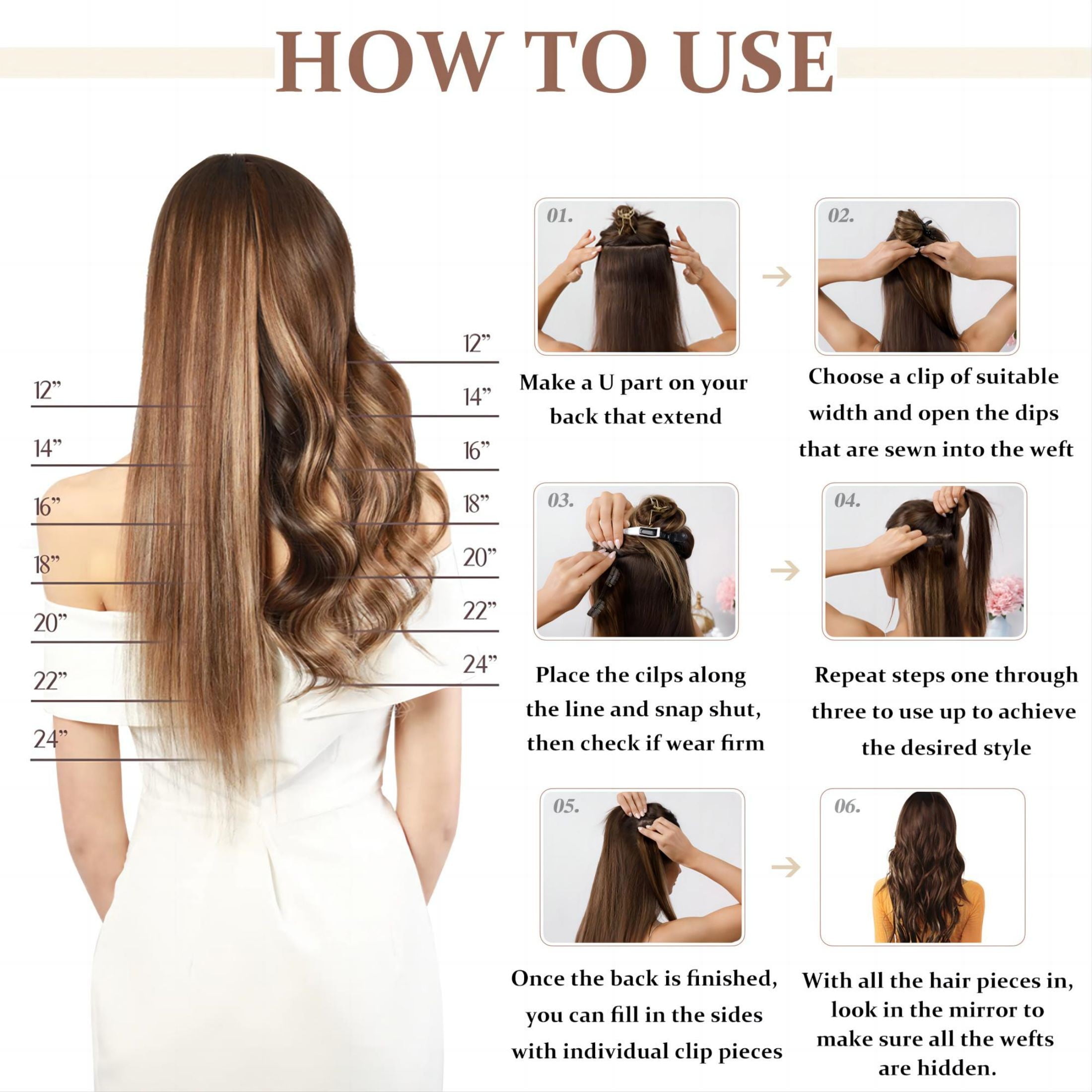 Qlenkay Clip in Hair Extensions Synthetic Hair 7 pcs Double Weft Long Wavy Straight Hair Extension for Women