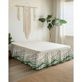 thumbnail image 2 of Abstract Green Bed Skirt King Size 18" Drop Beige Ocean Wave Oil Painting Style Modern Ruffled Wrap Around Bed Skirts Adjustable Elastic Bedskirt Dust Ruffle for King Size Bed, 2 of 7