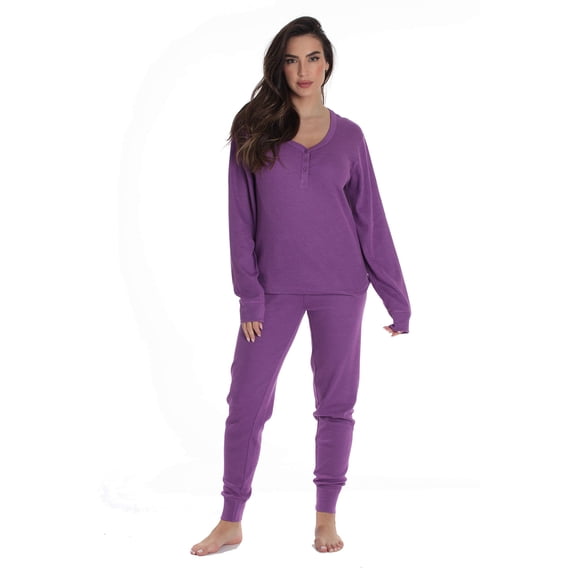 #followme Womens Thermal Henley Jogger Pant Set 6790-BLK-M