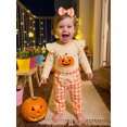 thumbnail image 4 of Cjfdfynewborn Baby Girl Halloween Outfit Pumpkin Ghost Embroidered Romper Plaid Pants And Bow Headband Three Piece Set Infant Cute My First Halloween Fall Winter Outfit, 4 of 9