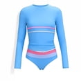 thumbnail image 3 of Girls Long Sleeve Color Stripe Rash Guard Swimsuit Slim Fit Two Piece Bathing Suit Beach Swimwear for Ages 7-16 Years, 3 of 4