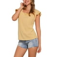 thumbnail image 4 of INSPIRE CHIC Women's Gingham Tops Square Neck Ruffle Cap Sleeves Summer Blouse M Light Yellow, 4 of 5