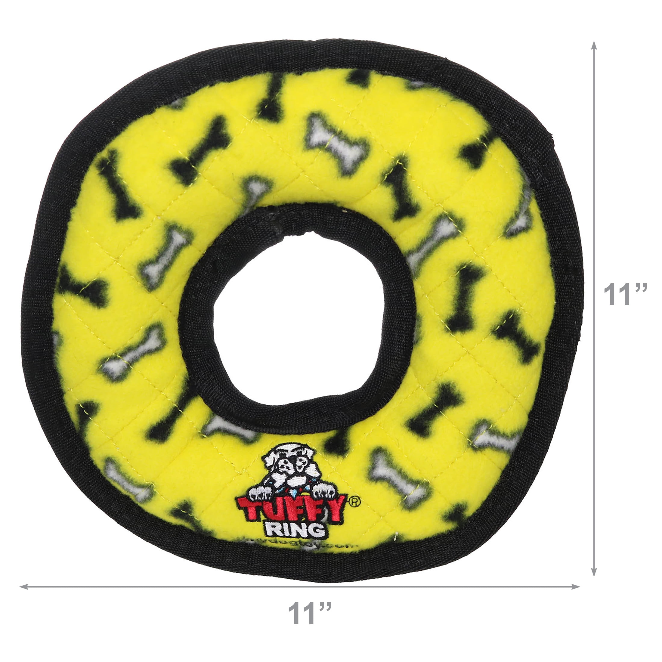 Tuffy Ultimate Ring Yellow Bone Durable Plush Squeaky Dog Toy
