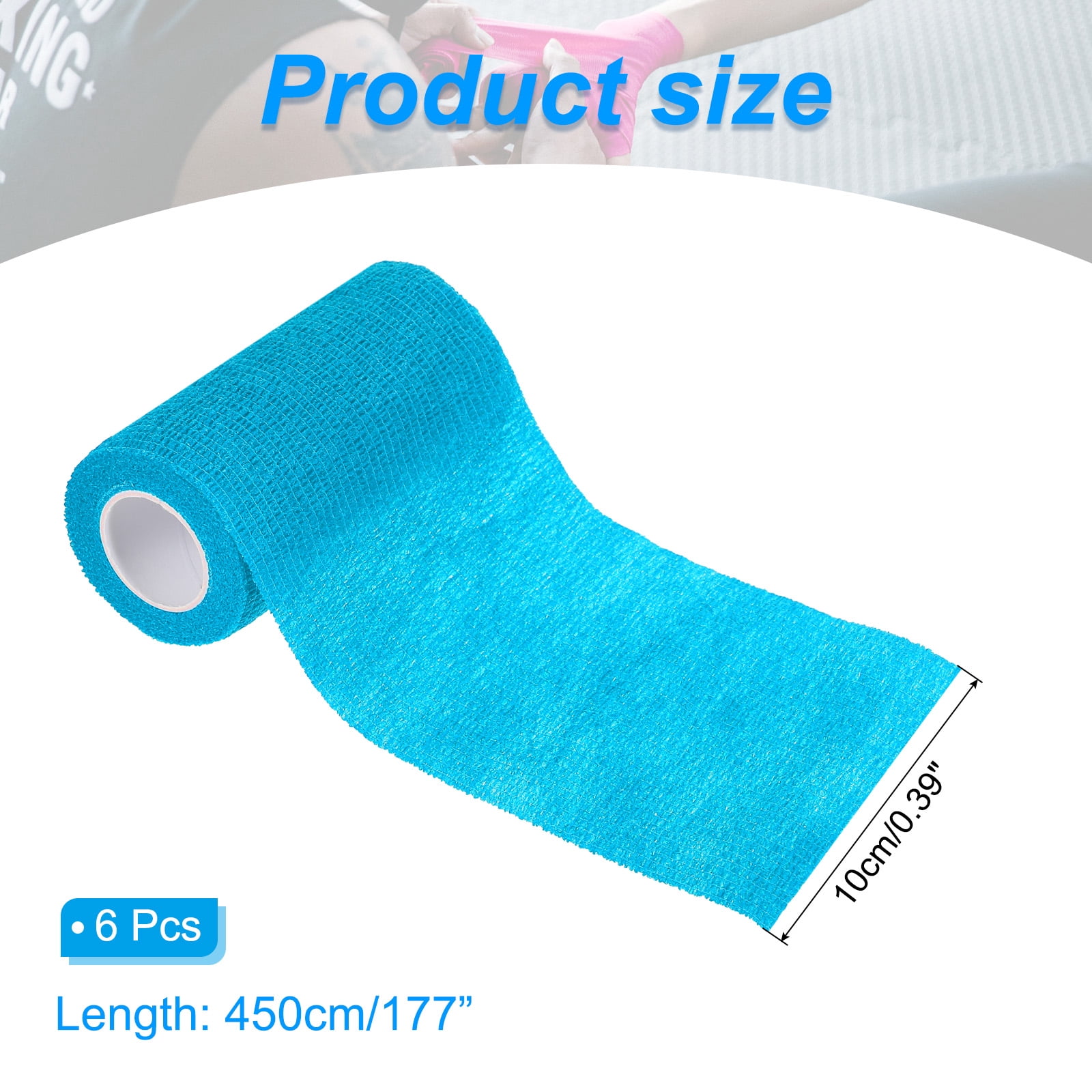 4" x 177" 6 Pcs Self Adhesive Bandage Wrap Elastic Self Tape Sport Light Blue
