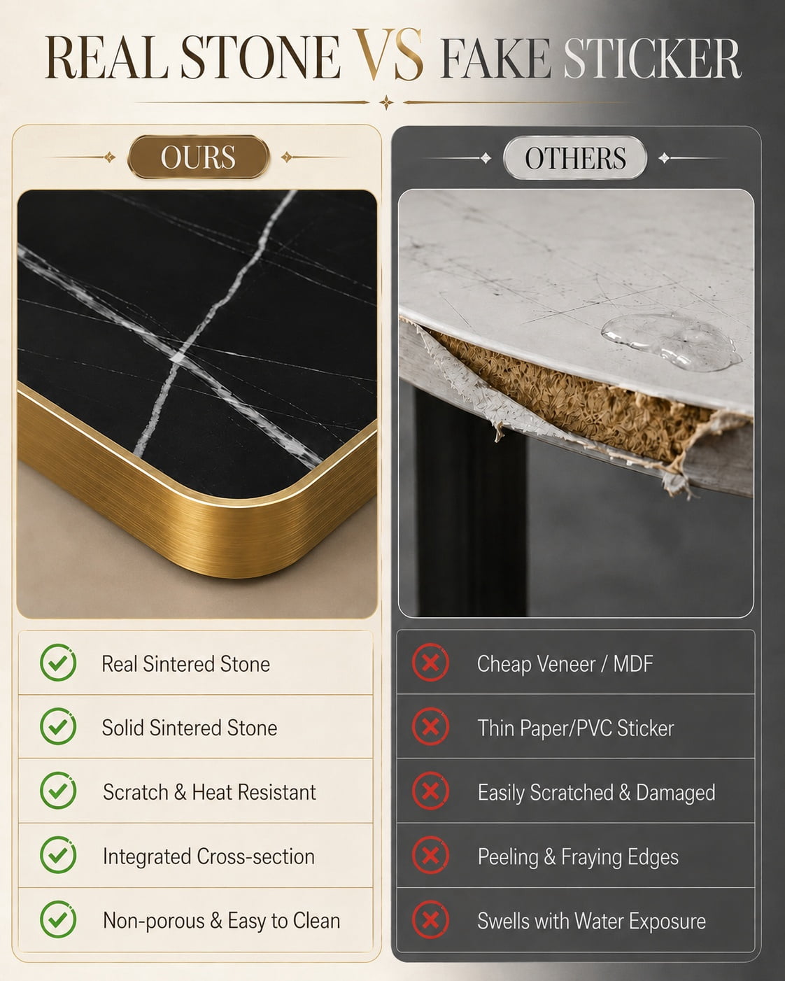 Aukfa 31.5" Square Dining Table for 2-4, Marble-Look Sintered Stone Top, Gold Pedestal Base, Small Spaces,Black Onyx