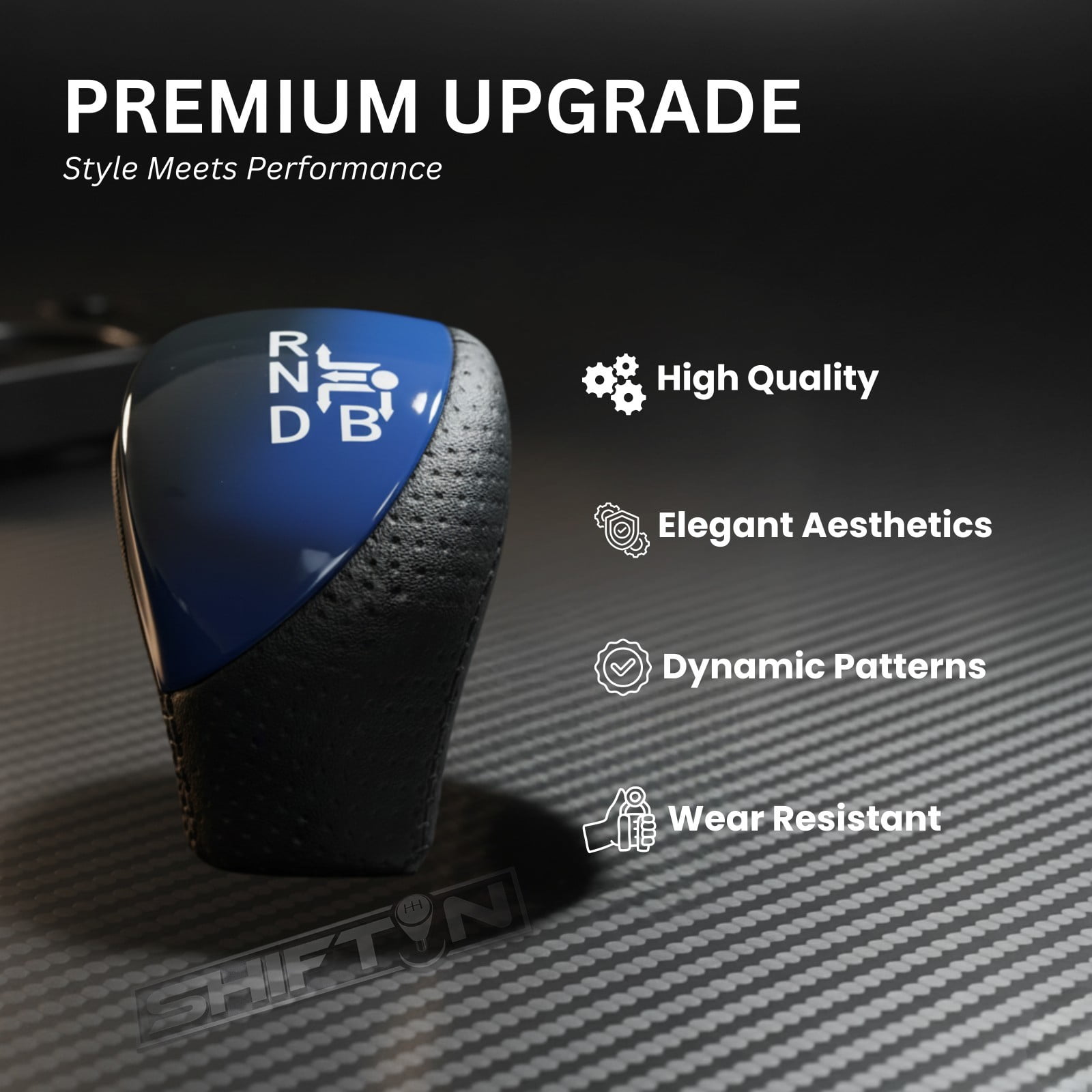 SHIFTIN Big Black Leather & Blue Gear Shift Knob for Toyota Prius Plug-in Hybrid Plug-in