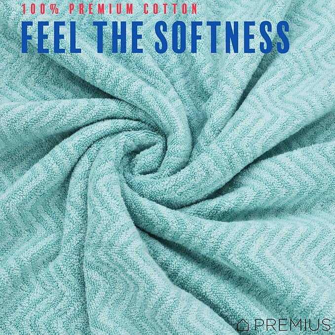 PREMIUS 2 Pack Chevron 100% Cotton Yarn Dyed Bath Towel, Aqua-Cyan, 27x54 Inches