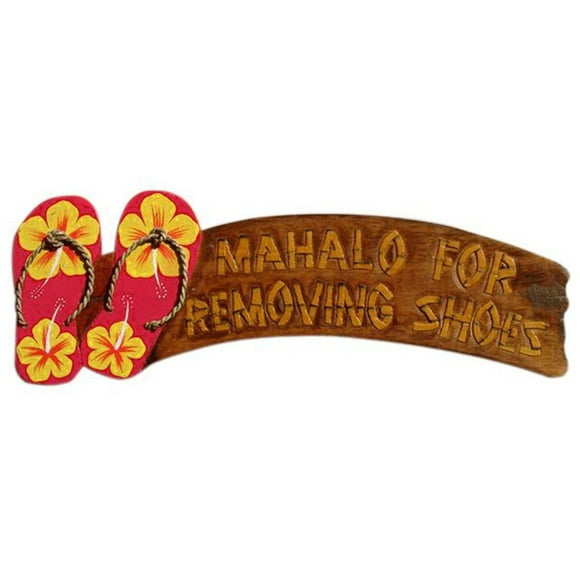 Alii of Hawaii Peints à la Main en Bois Signe Mahalo pour Enlever les Chaussures Rouge Tong Panneau Mural