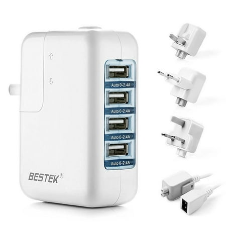 BESTEK USB Travel Wall Charger,35W 4-in-1 Power Ports Worldwide Travel USB Charger Adapter with US/UK/EU/International Plug for or Smartphones and Other USB