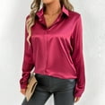 thumbnail image 6 of Womens Summer Tops, Womens Shirts, Stylish Women's V Neck Satin Blouse Long Sleeve Casual Shirt for Everyday Spring Fall Elegant Basic Outfit, 6 of 9