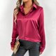 thumbnail image 5 of Vestido blusa de satén con cuello en V para mujer tallas grandes - Top túnica informal de manga larga - Conjunto de color liso para primavera y otoño - Tallas S-XL, 5 of 8