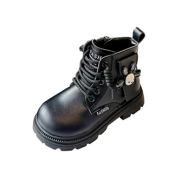 NAISIBABY Girls Riding Boots with Fleece Lined, PU Leather Thick Sole Side Zipper Fall Winter Fashion Cute Mid Calf Boots Black 10.5(Little Kids)