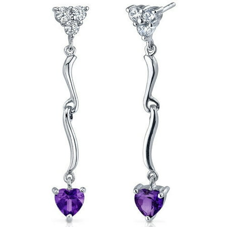 Oravo Brilliant Love Gemstone Heart Shape Dangle Cubic Zirconia Earrings in Sterling Silver