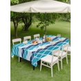 thumbnail image 4 of Outdoor Tablecloth with Umbrella Hole for Patio/Picnic/Party/Camping, Ombre Teal Blue Waterproof Table Cloth Rectangle Table Cover Washable, Modern Abstract Waves Morocco Striped (52"x 70"), 4 of 8