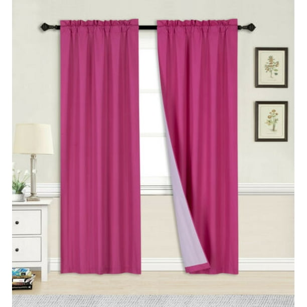 Persian Collection Matte Not Shiny 2 Panels Hot Pink Solid Blackout Thermal Rod Pocket Foam Lined Window Curtain Drape R64 84 Length Walmart Com Walmart Com