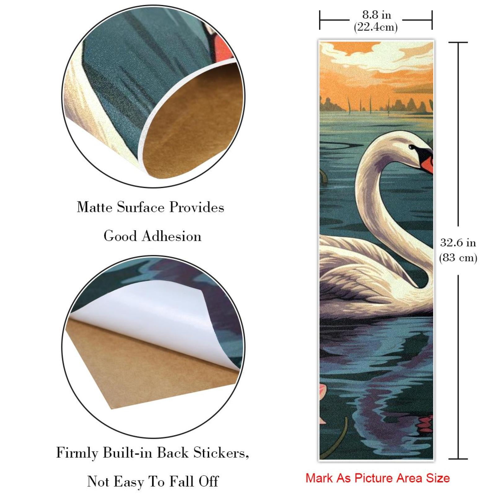Swan Skateboard Grip Tape Stickers Pack of Two, Emery Surface PVC Backing, 8.8x32.6in/22.4x83cm