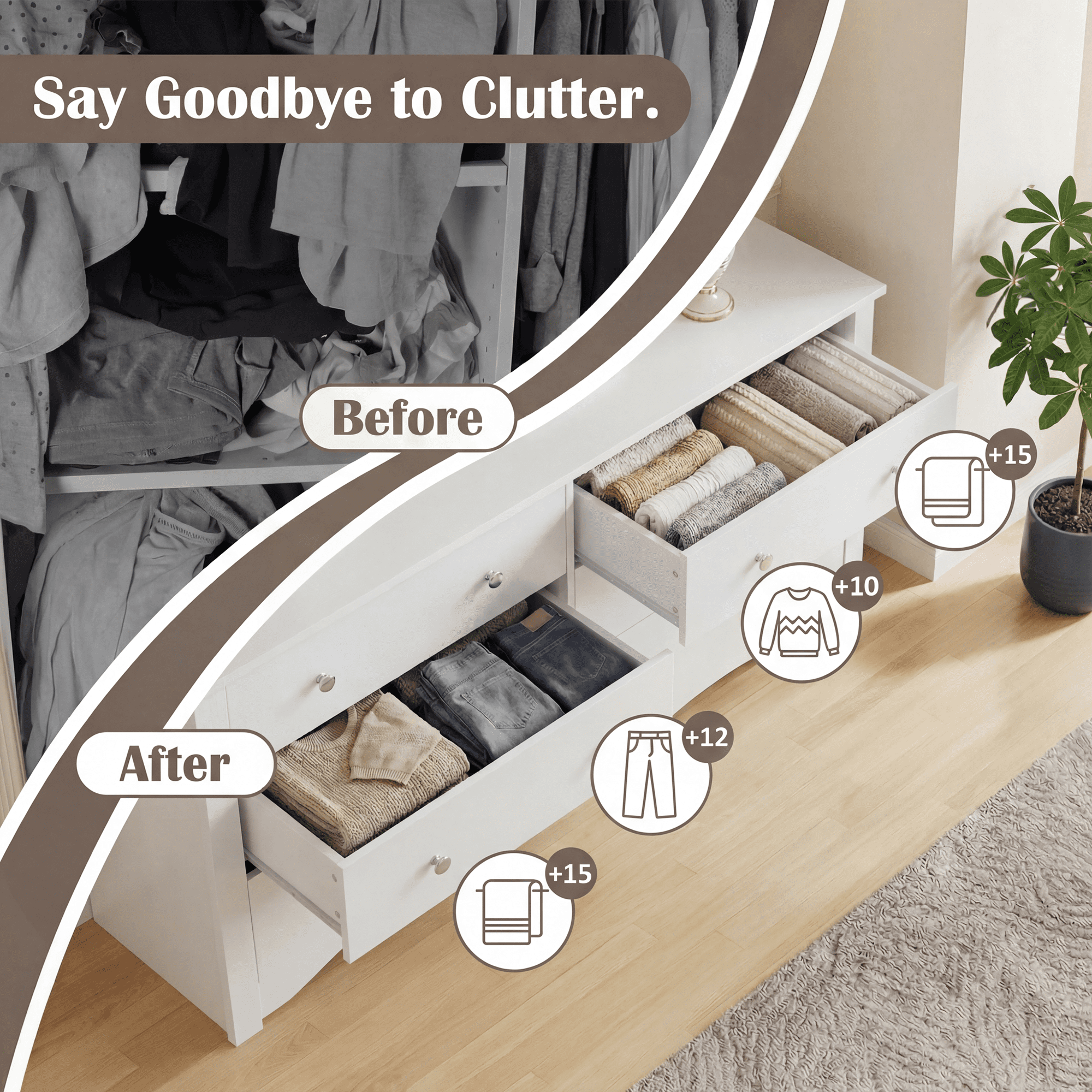 Homall 6 Drawer Double Dresser, Modern Chest of Drawers, Wood Storage Cabinet for Bedroom & Living Room, White