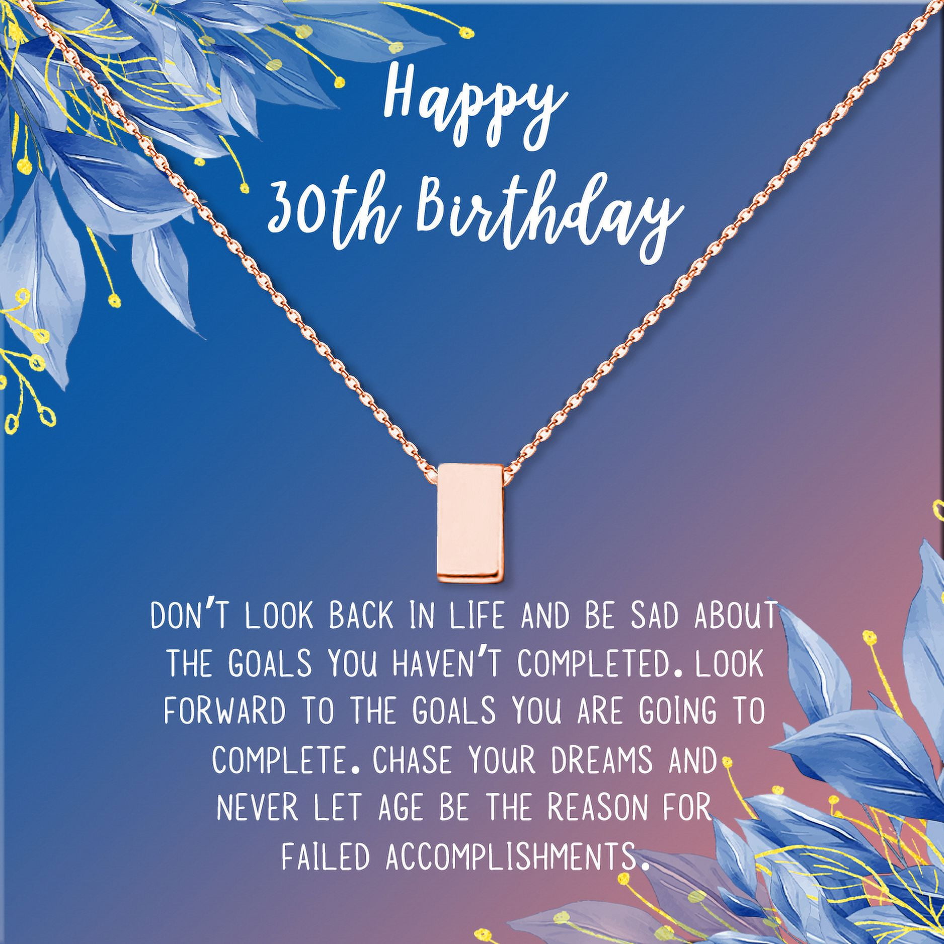Anavia Happy 30st Birthday Gifts Stainless Steel Fashion Necklace Birthday Card Jewelry Gift for Her, Birthday Gift for Wife-[Rose Gold Cube, Blue-Orange Gift Card]