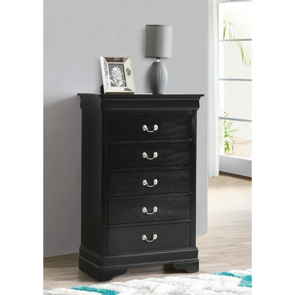 Glory Furniture Louis Phillipe 5-Drawers Bedroom Chest in Black