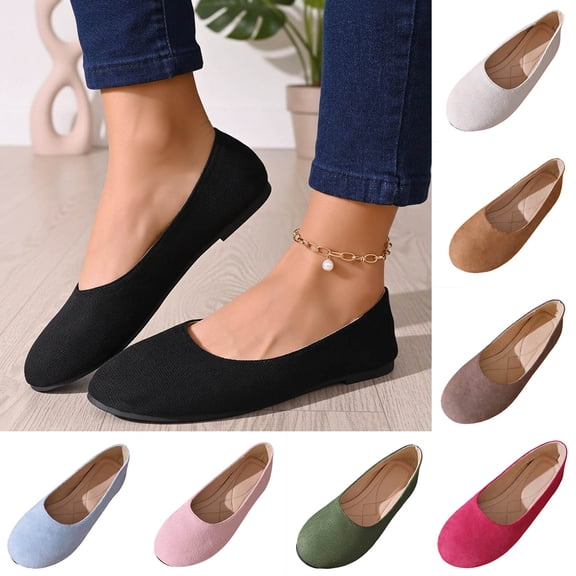 Lenago Flat Dress Shoes for Women Low Shallow Heel Dress Shoes Slip-On Walking Shoes Round Toe Office Shopping Party Travel Black Size-7.5