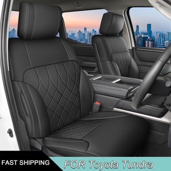 IKABEVEM Custom Fit for Toyota Tundra 2022 2023 2024 Car Seat Covers CrewMax&Double Cab,Full Set Faux Leather Seat Covers (Black)
