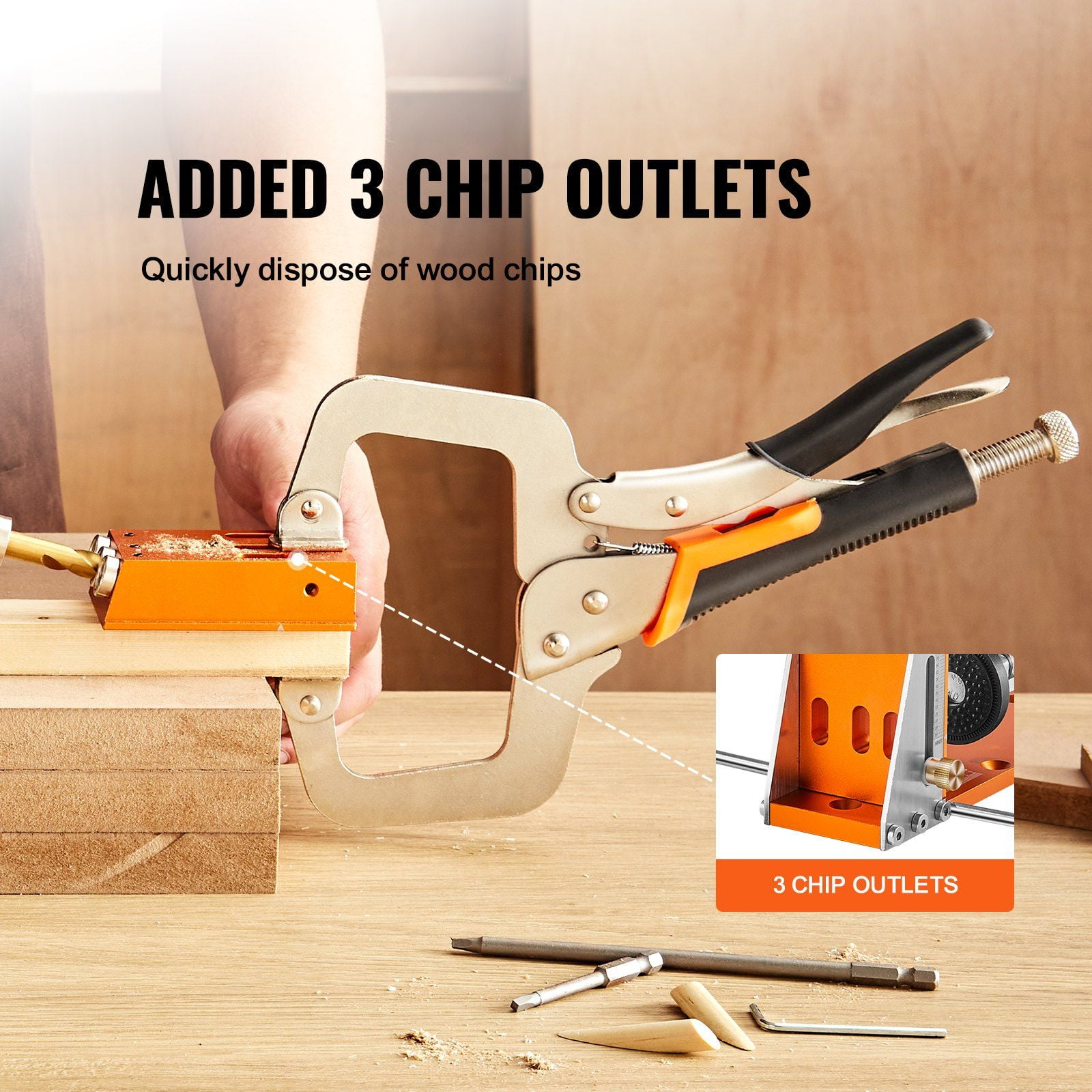 Pocket Hole Jig Kit, 34 Pcs Pocket Hole Jig System with 11" C-clamp, Fixture, Step Drills, Wrenches, Drill Stop Rings, Square Drive Bits, Toolbox, Adjustable, for DIY Carpentry Projects