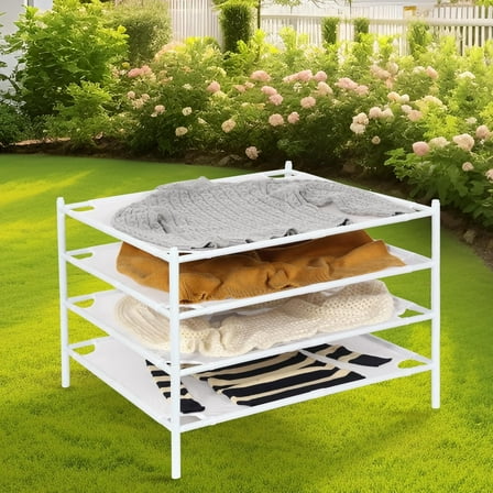 Sweater Drying Rack, Mesh Clothes Drying Rack, Stackable Laundry Drying Rack, Lay Flat Dryer for Delicates, Portable Dry Rack for Indoor or Outdoor, White, 4-Pack