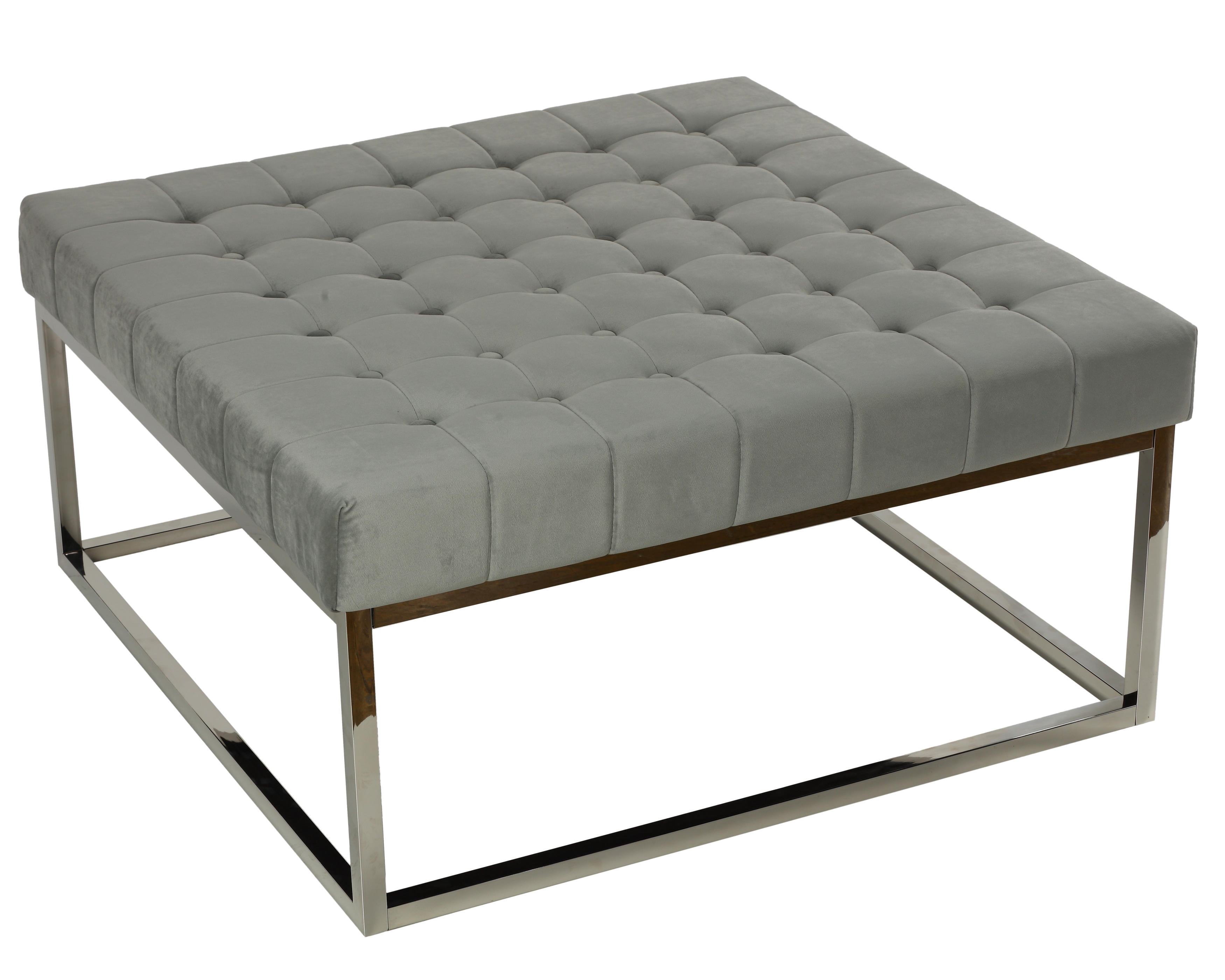 Cortesi Home Charli Cube Ottoman - Blue Genuine Leather, Tufted, 16x16x15 Inches, No Assembly