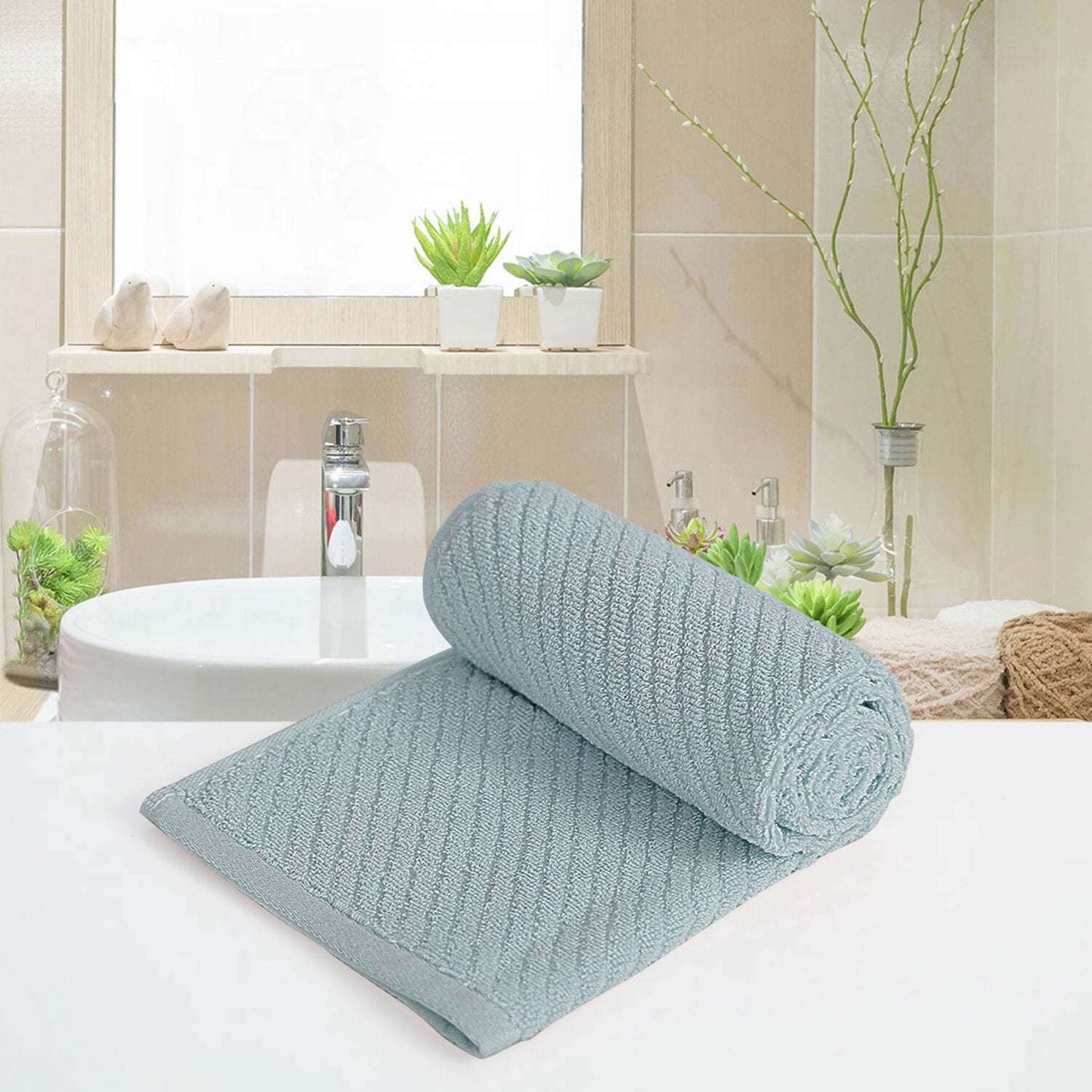 Unique Bargains 2-Pack 100% Cotton Absorbent Quick Dry Face Towels Blue
