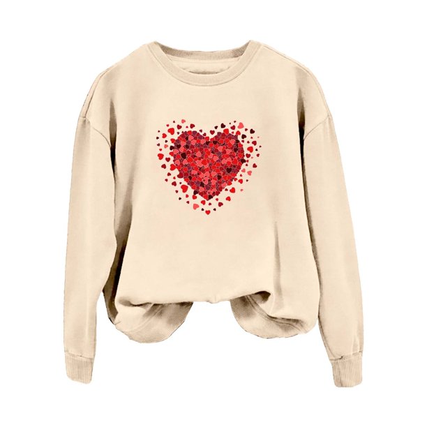 Gibobby Divertidas Sudaderas Moda para mujer Ocio Día de San Valentín Pétalos de rosa Impresión de manga larga La cabeza no tiene gorro polar (Beige, L)