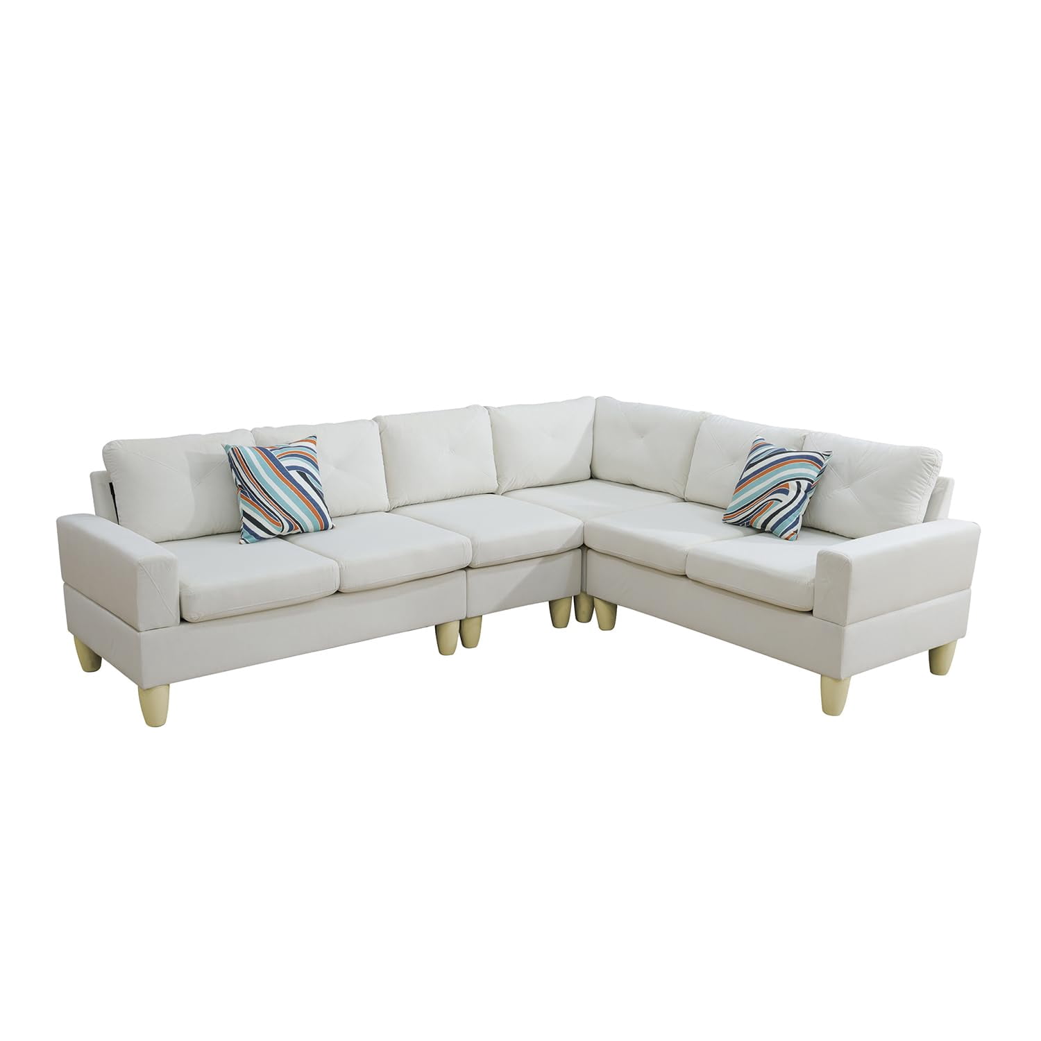 4-Piece Couch Living Room Sofa Set, 6 Seater Modular Sectional Couch L Shaped Corner Sofa, Beige