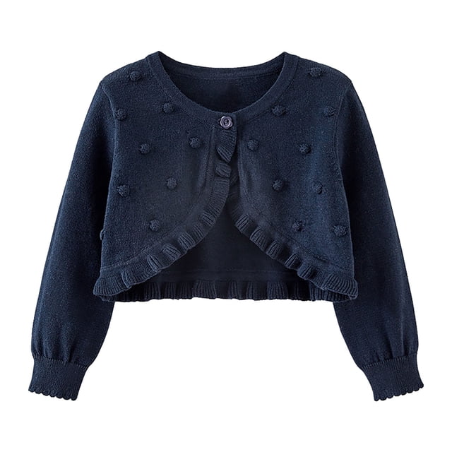 Vestes d'Extérieur pour Bébés Filles, Cardigan à Boutons, Manches Longues, Style Mignon, Mode Automne, Bleu Foncé 2T