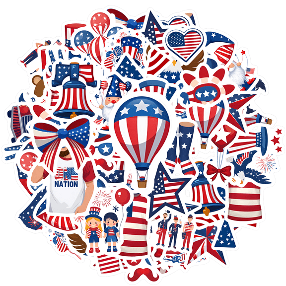 35pcs-50pcs Patriotic Stickers USA Independence Day Stickers American Flag Stickers for Laptops Phones Suitcases