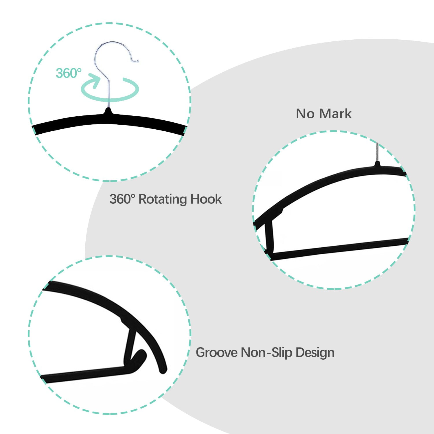 EasyPAG 50 Pack Velvet Hangers Non Slip Clothes Hangers Space Saving Black Hanger Heavy Duty Coat Hanger No Shoulder Bump Focked Hanger with 360° Swivel Hook for Closet