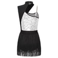 thumbnail image 4 of Fldy Women's Cutout Sleeveless Fringe Bodysuit Shiny Sequins Tassel Leotard Tap Latin Jazz Costume Silver S, 4 of 6