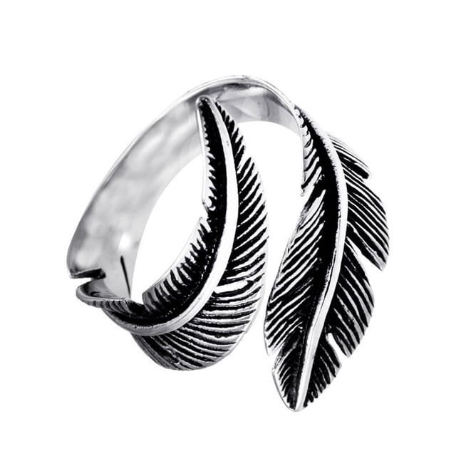 unbranded Anillo De Inoxidable Plateado Con Vintage De Pluma Para Y