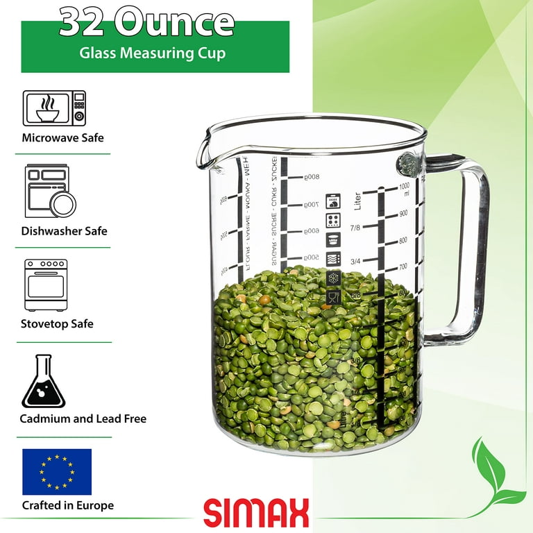 SIMAX Glass Pitcher Borosilicate Glass with Spout and Large Handle, 32 Oz.  